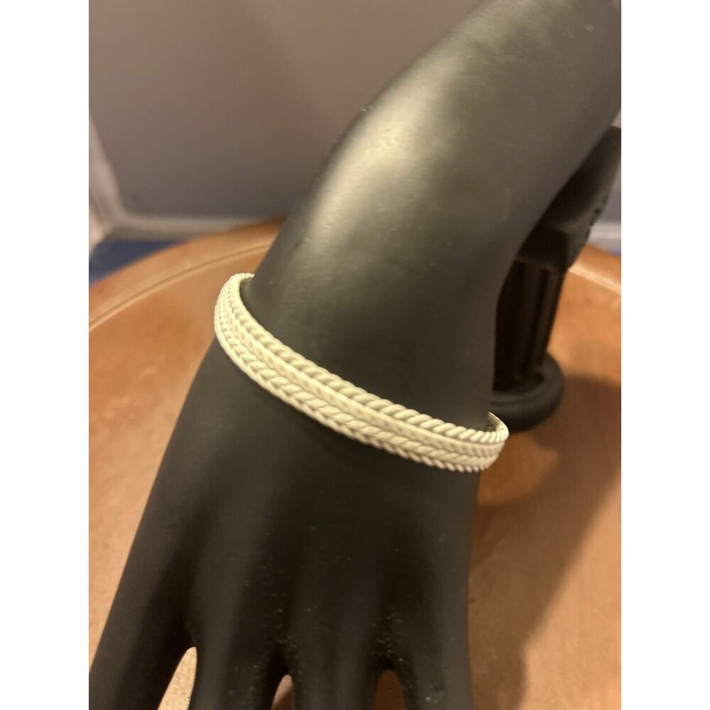 White Tone MONET Bracelet Herringbone Braided 7" Singed Vintage